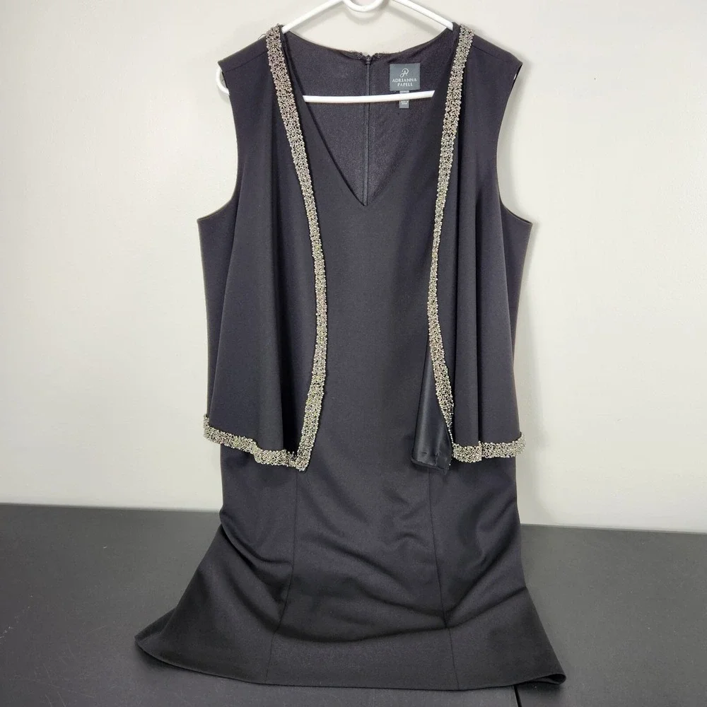 Adrianna Papell NWT Womens Black Crepe Cold Shoulder Cape Sheath Dress Sz‎ 14W